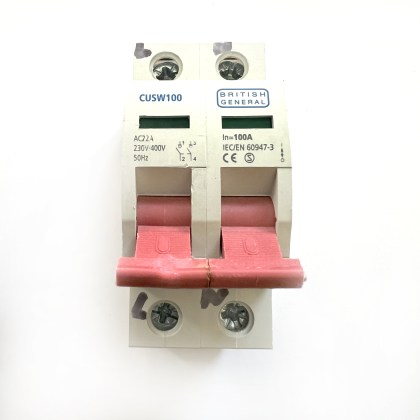 BG British General CUSW100 AC22A 100A 100 Amp 2 Double Pole Isolator Main Switch Disconnector